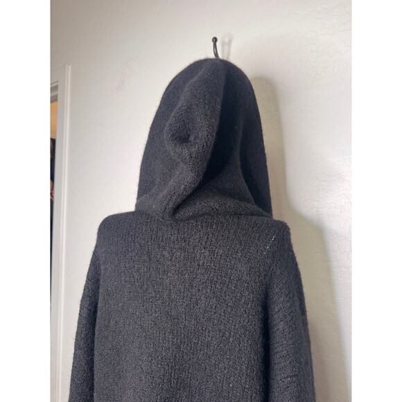 Peruvian Connection Womens Wool Black Thick Long Open Hooded Cardigan Pocket M/L - Picture 6 of 9